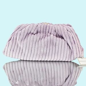 Shiraleah Purse Clutch 12" x 6" Lilac Emilia Ribbed Kiss Lock Vacation Pastel